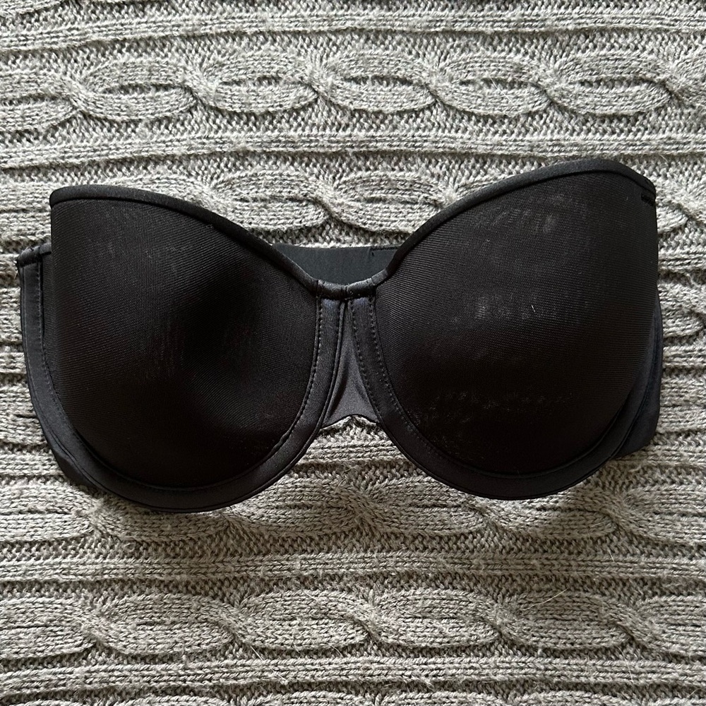🖤 SKIMS Black Strapless Underwire Bra 32C Smooth Contour Seamless Nude Essential